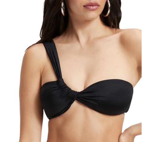 Good American Bali Bikini Top 7 4XL Plus One Shoulder Black Bandeau NWOT - Picture 8 of 11